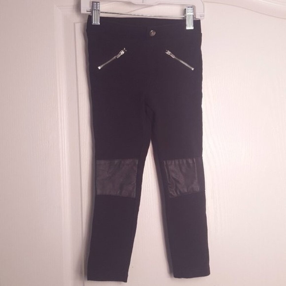 H&M Black Leggings with Faux Leather Panel Knees and Zippers